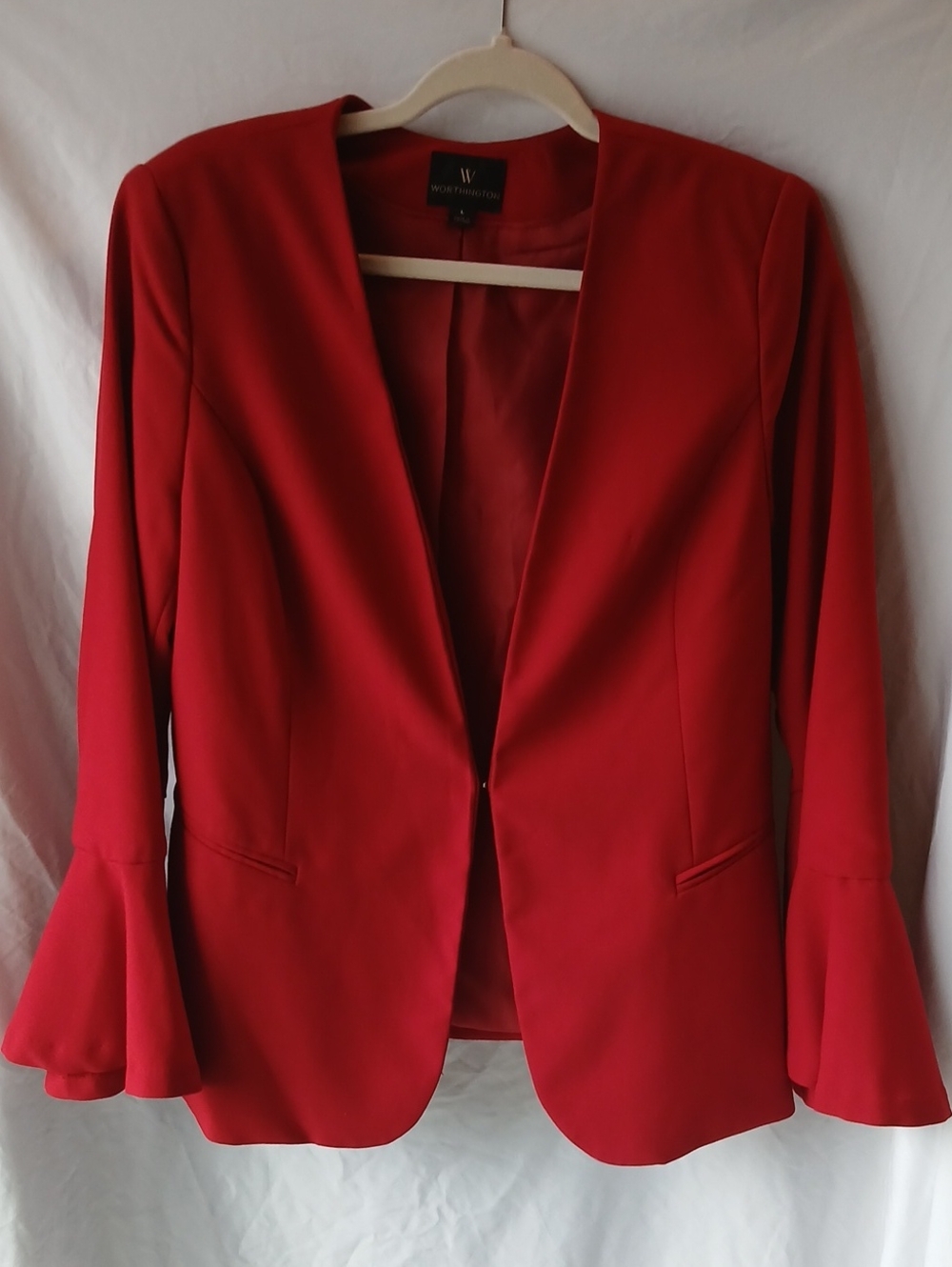 7. Worthington  Red Open-Front Blazer with Flared Bell Sleeves